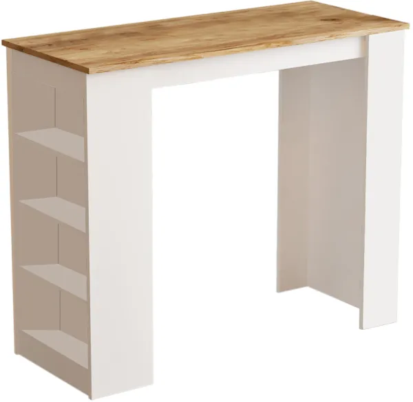 NORDVÄRK ST1 barbord, m. 3 hylder - hvid og natur melamin (120x51,6)