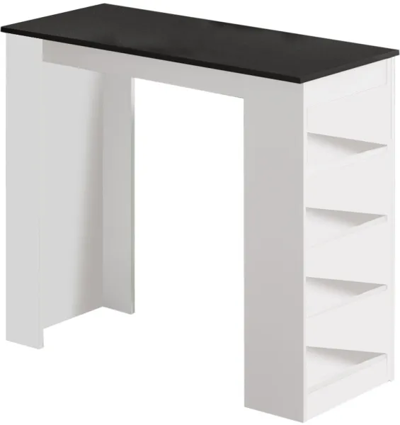 NORDVÄRK ST1 barbord, m. 3 hylder - hvid og sort melamin (120x51,6)