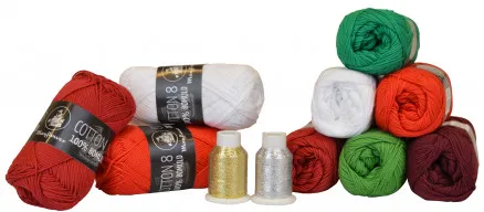 Mayflower Cotton 8/4 Garnpakke Jul 6 farver + 2 Glitter - 11 stk - Mayflower Cotton 8/4 Garnpakke Jul 9 farver + 2 Glitter - 11 stk