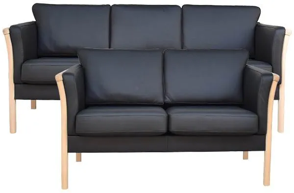Lene Lux sofasæt 3+2 pers. - Sort læder - Flere varianter